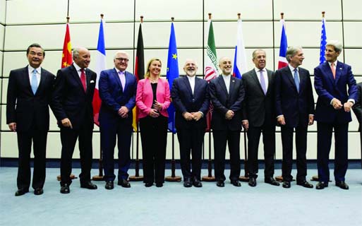 Chinese Foreign Minister Wang Yi, French Foreign Minister Laurent Fabius, German Foreign Minister Frank Walter Steinmeier, European Union High Representative for Foreign Affairs and Security Policy Federica Mogherini, Iranian Foreign Minister Mohammad Jav