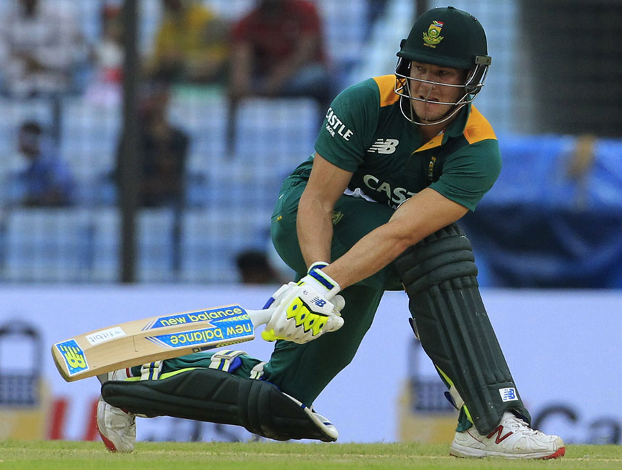 David Miller plays a sweep during his 44 in 3rd ODI between Bangladesh and South Africa at Zahur Ahmed Chowdhury Stadium in Chittagong on Wednesday.