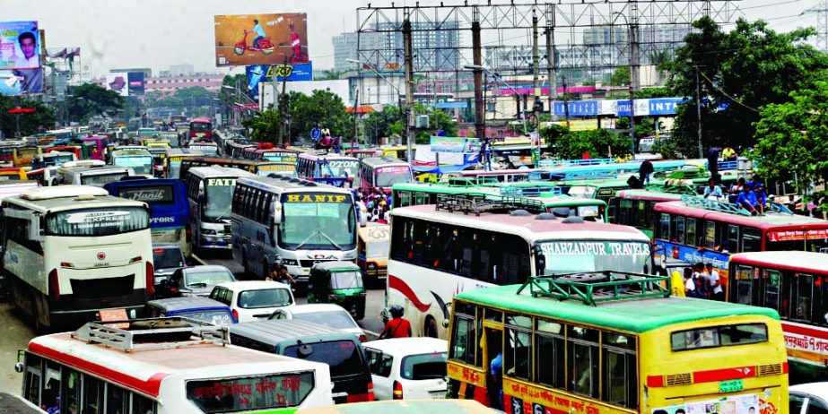 Thousands of inter-district buses being stuck near Gabtali on Thursday.