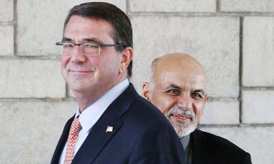 US Secretary of Defence Ashton Carter seen with Afghan President at a function