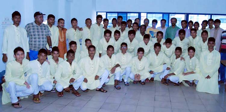 The members of Bangladesh National Under-16 Football team celebrate the Eid-ul-Fitr at the BFF House recently.