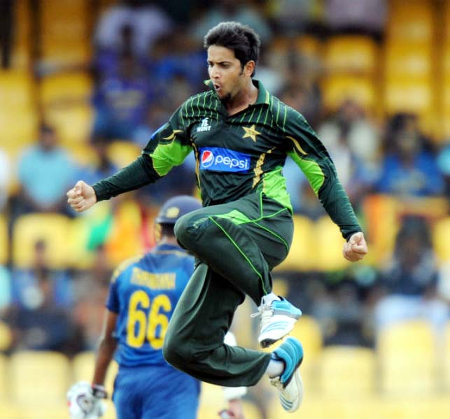 Imad Wasim is ecstatic after dismissing Tillakaratne Dilshan during their fourth One Day International cricket match in Colombo, Sri Lanka on Wednesday.