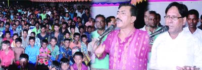 DINAJPUR: Monoranjan Sheel Gopal MP speaking at a cultural function as Chief Guest organised on the occasion of the Eid- ul- Fitr in Birganj Upazila on Thursday.