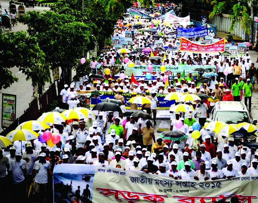 Ministry of Fisheries and Livestock brought out a rally in the city on Tuesday marking National Fisheries Week-2015.