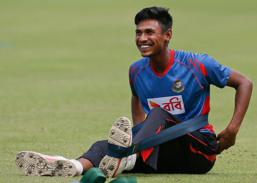 Mustafizur Rahman is all smiles during a practice session at the Sher-e-Bangla National Cricket Stadium in Mirpur on Tuesday.