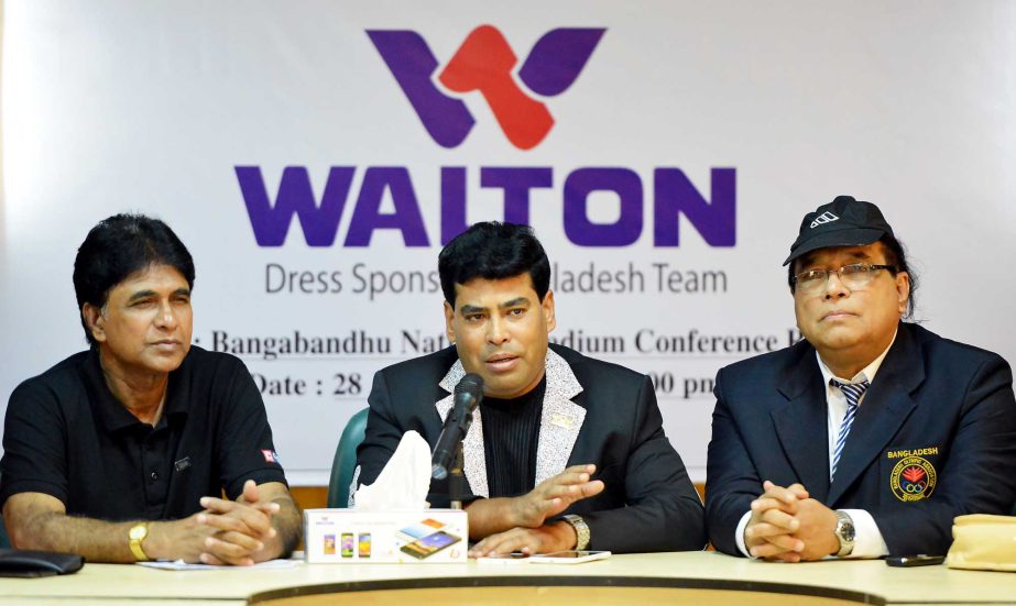 First Senior Additional Director of Walton FM Iqbal Bin Anwar Dawn speaking at a press conference at the conference room of Bangabandhu National Stadium on Tuesday.