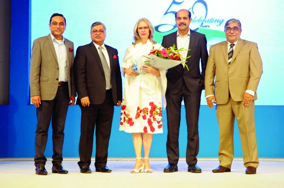 Majumder Group celebrates golden jubilee through unveiling a new logo at a city convention center on Tuesday.