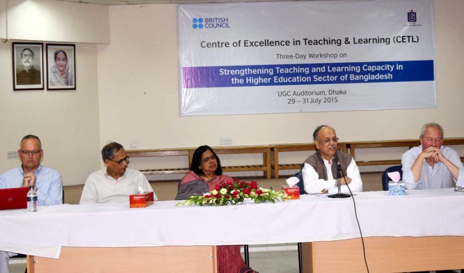 UGC Chairman Prof Abdul Mannan speaking as chief guest at the concluding session of a workshop on 'Strengthening Teaching and Learning Capacity in the Higher Education Sector of Bangladesh' at UGC Auditorium on Thursday.
