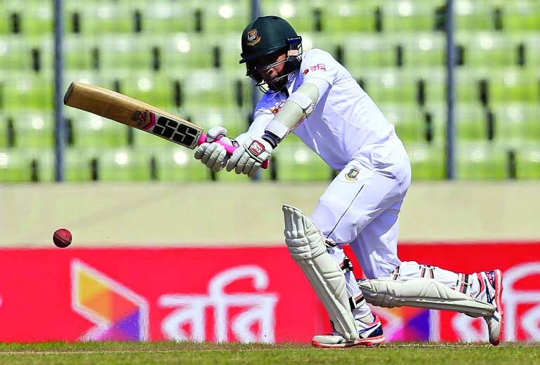 Bangladesh's captain Mushfiqur Rahim plays a shot during the first day of their second cricket Test match against South Africa at the Mirpur Sher-e-Bangla National Cricket Stadium on Thursday.
