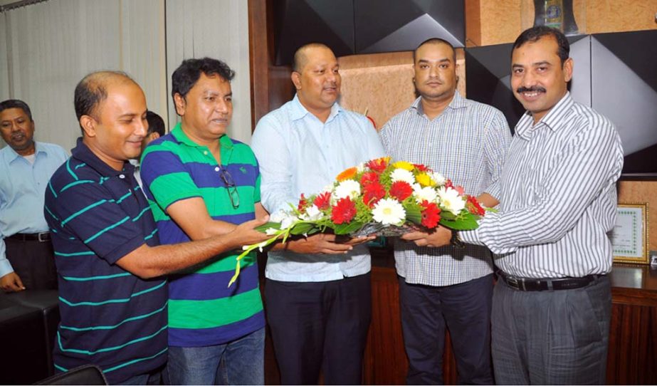 CCC Mayor AJM Nasir Uddin is being greeted by Kalim Sarwar, President, Chittagong Press Club and Ashok Chowdhury, News Editor , Boishakhi Television recently.