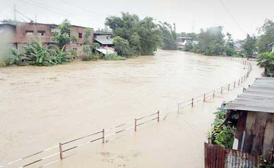 A road under water in Manipur's Chandel district.