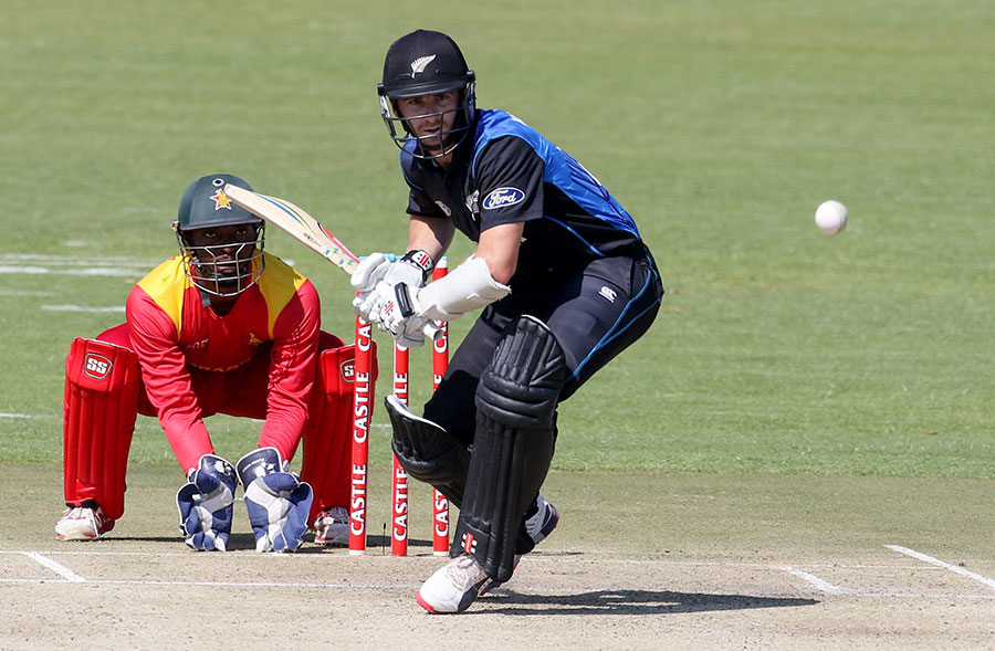 Kane Williamson skips down the track during the 1st ODI between Zimbabwe and New Zealand at Harare on Sunday.