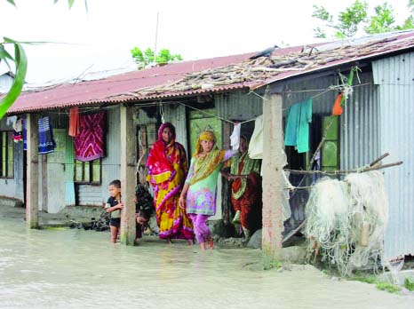 BHOLA: People of four villages in Monpura Upazila have been marooned due to tidal surge . This picture was taken on Sunday.