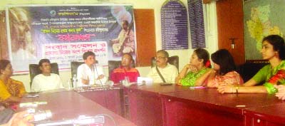 NETRAKONA: Dr Torun Kanti Shikder, DC, Ketrakona addressing a joint rally after press conference as Chief Guest of Robindra singers from India and Bangladesh at Netrakona Press Club organised by Chaynika, a cultural organization on Sunday on the occ