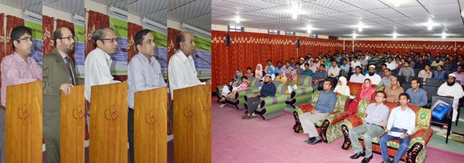 Vice Chancellor of CUET Dr Prof Jahangir Alam , Pro-VC , CUET Prof. Md Rafiqul Alam and Dean of Mechanicdal Faculty Dr. Badius Salam speaking at an international seminar on 'Research Prospect on Petroleum Engineering' held at Chittagong Universit
