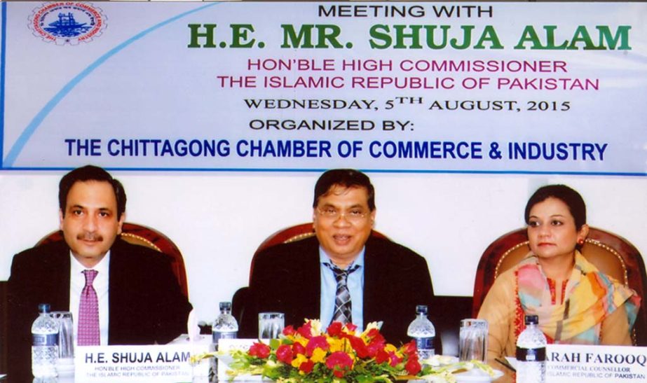 Leaders of Chittagong Chamber of Commerce and Industry hold a meeting with High Commissioner of Pakistan Mr Shuja Alam in Chittagong yesterday.