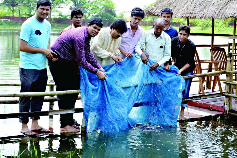 NOAKHALI: Dr M Ohiduzzaman,VC, Noakhali University of Science and Technology releasing fish fry to mark the National Fisheries Week recently.