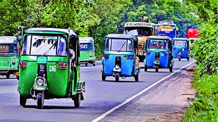 CNG run auto rickshaws are plying in Gazipur on Dhaka-Tangail Highway defying ban on Thursday.