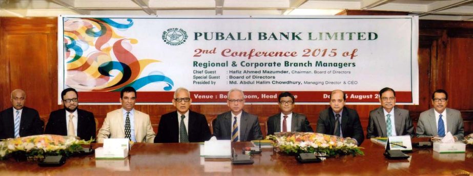 Hafiz Ahmed Mazumder, Chairman of the Board of Directors of Pubali Bank Limited, inaugurating the "2nd Conference-2015 of Regional and Corporate Branch Managers" at its head office recently. Managing Director of the bank Md Abdul Halim Chowdhury preside