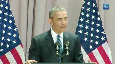 US President Barack Obama speaking at press conference at White House.