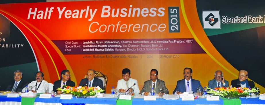 Md. Nazmus Salehin, Managing Director of Standard Bank Limited, presiding over the "Half Yearly Business Conference 2015" at a city hotel on Saturday. Chairman of the bank Kazi Akramuddin Ahmed was present as chief guest.