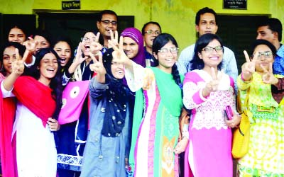 BARISAL: Students of Barisal Mohila College who achieved GPA-5 rejoicing their success after publishing HSC results on Sunday.