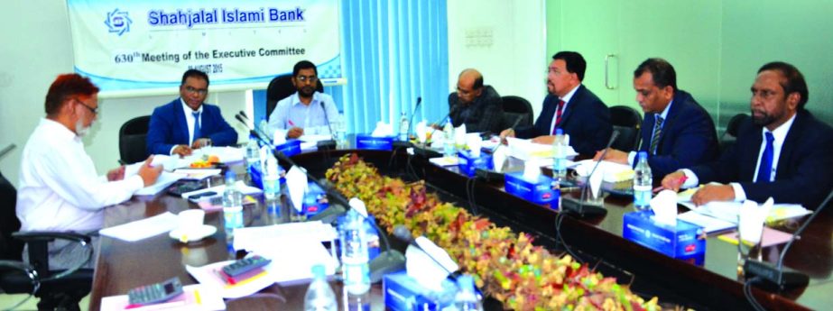 Md Sanaullah Shahid, Vice-Chairman of the Executive Committee of Shahjalal Islami Bank Limited, presiding over the 630th EC meeting at its head office recently. Managing Director Farman R Chowdhury was present.