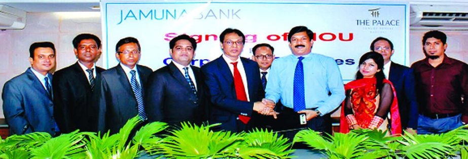 Jamuna Bank and The Palace Resort & Spa of Habiganj sign MoU at the bank's head office recently. All the employees of Jamuna Bank and its Credit Card holders will enjoy corporate facilities with discount.