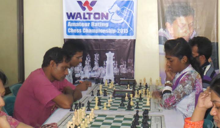 A view of the Walton 1st Amateur International Rating Chess Championship at Bangladesh Chess Federation hall-room on Thursday.