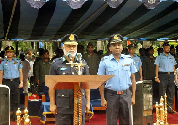 Air Officer Commanding of BAF Base Birsreshtho Matiur Rahman Air Commodore M Shafiqul Alam delivering speech at inaugural ceremony of BAF Inter-Base Football Competition-2015 at BAF Base Birsreshtho Matiur Rahman, Jessore on Sunday.