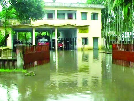 KURIGRAM: Fire Station Office in Kurigram is submerged by heavy rainfall. This picture was taken on Friday.