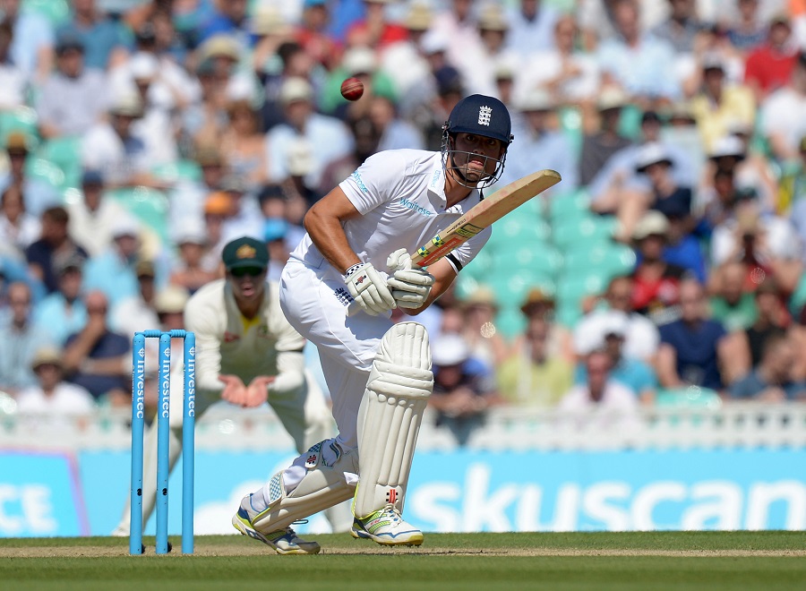 Alastair Cook knocks the ball to the leg side on the 3rd day of the 5th Investec Ashes Test between England and Australia at The Oval on Saturday.