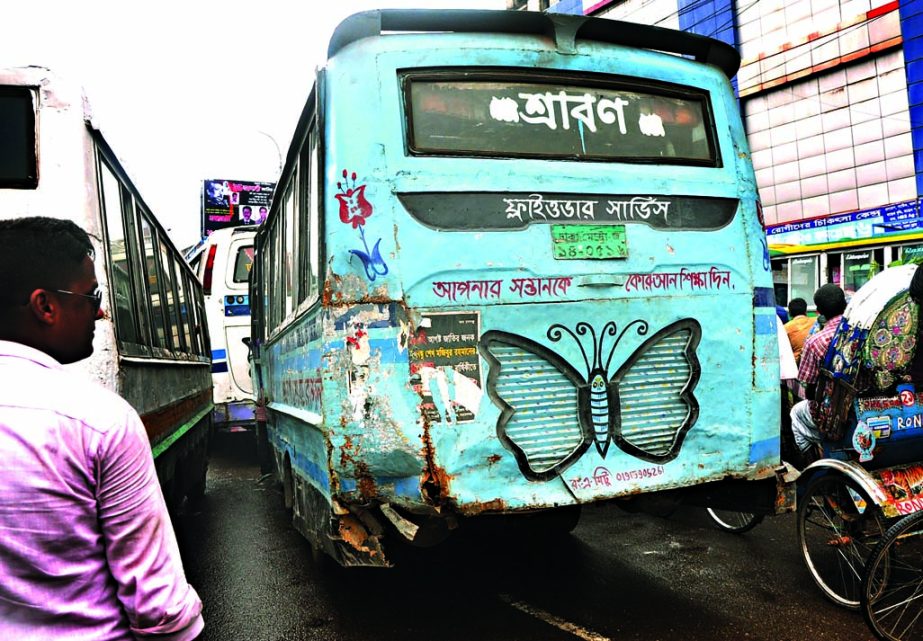 Though ordered to withdraw still such damaged old buses are plying on the roads of the capital city. Their body conditions say enough about the reckless way drive causing damage to other vehicles on the roads. These buses for their worn out conditions do