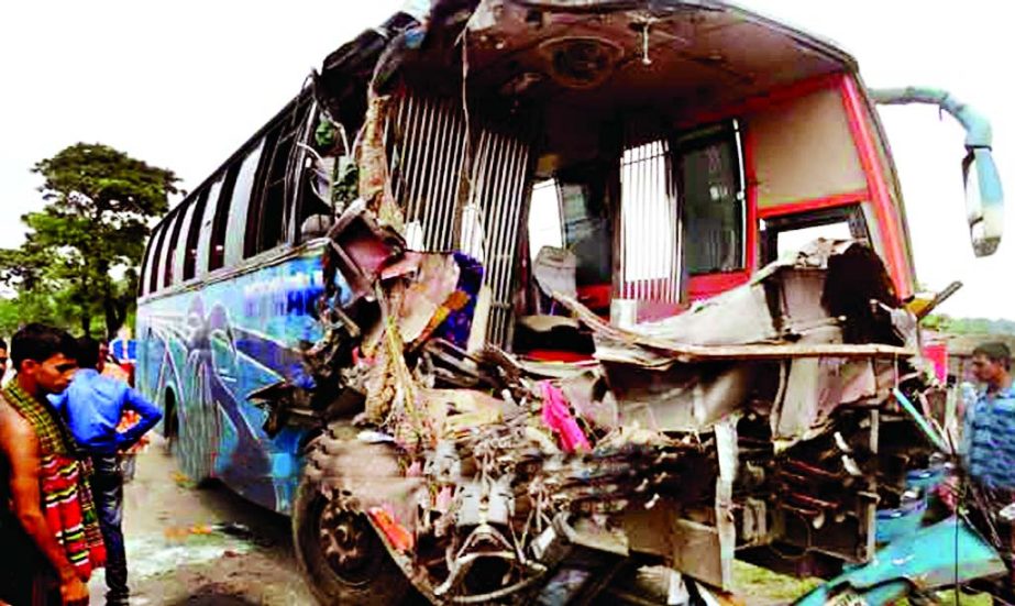 Three including a driver were killed and 34 other passengers injured as two buses collided head-on at Goalondo Upazila in Rajbari on Sunday.