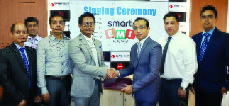 Gazi Yar Mohammed, Head of Retail Banking of ONE Bank Limited and Morshedul Alam Chaklader, Director, Total Air Service Limited, representative of Air Asia, a Malaysia based airline, recently sign MoU to privileges for the bank's cardholders and employee