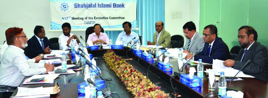 Akkas Uddin Mollah, Chairman of the Executive Committee of Shahjalal Islami Bank Limited, presiding over the 632nd EC meeting at its head office recently. Vice-Chairman of the EC Md Sanaullah Shahid, Directors Engr Md Towhidur Rahman, Anwer Hossain Khan,