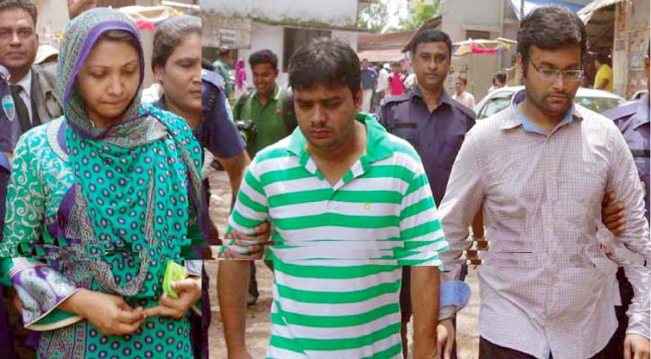 Barrister Shakila Farzana, Advocate Hasanuzzaman Liton and Advocate Mahfuz Chowdhury Bapan being sent to Chittagong jail after recording of the confessional statement at at 2.30 pm yesterday.