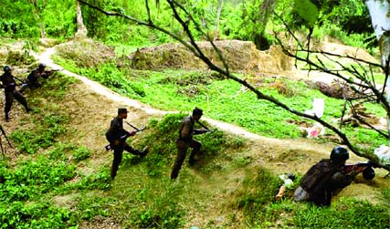 Border Guard Bangladesh (BGB) men traded gunfire with the members of Arakan Army, an insurgent group of Myanmar, at Baramadak in Thanchi Upazila under Bandarban district on Wednesday.