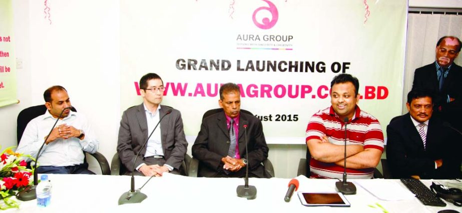 Sarwaka Yashushi, GM, Sales & Marketing, Asia region of Sharp Corporation inaugurating new website and online shopping facilities of Aura Group on Wednesday. Mosharraf Hossain, Chairman of Aura Group was present.