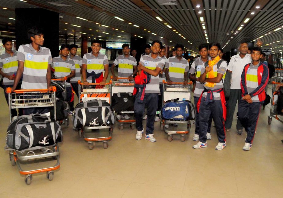 Members of Bangladesh Under-19 National Football team arrived at the Hazrat Shahjalal International Airport on Sunday.