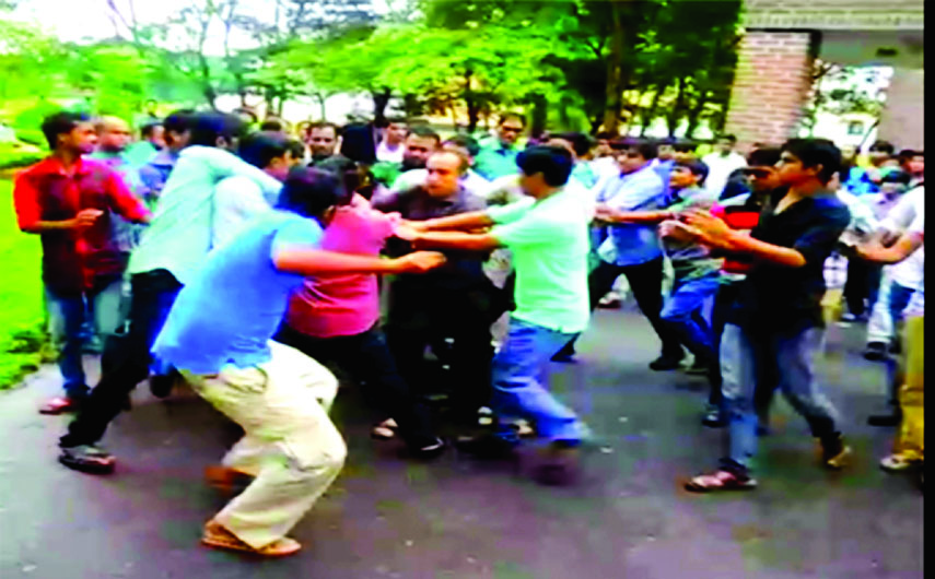 BCL activists assaulted some teachers on SUST campus while they were going to VC office to lay siege forcing him to resign.