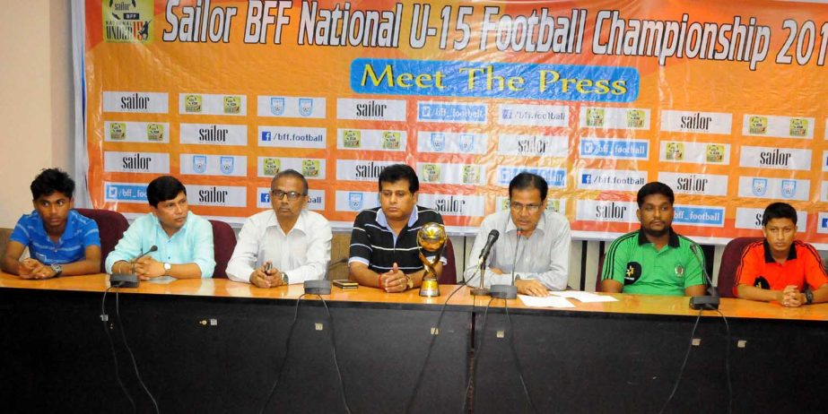 Vice-President of Bangladesh Football Federation (BFF) Badal Roy speaking at a press conference at the conference room of BFF House on Tuesday.