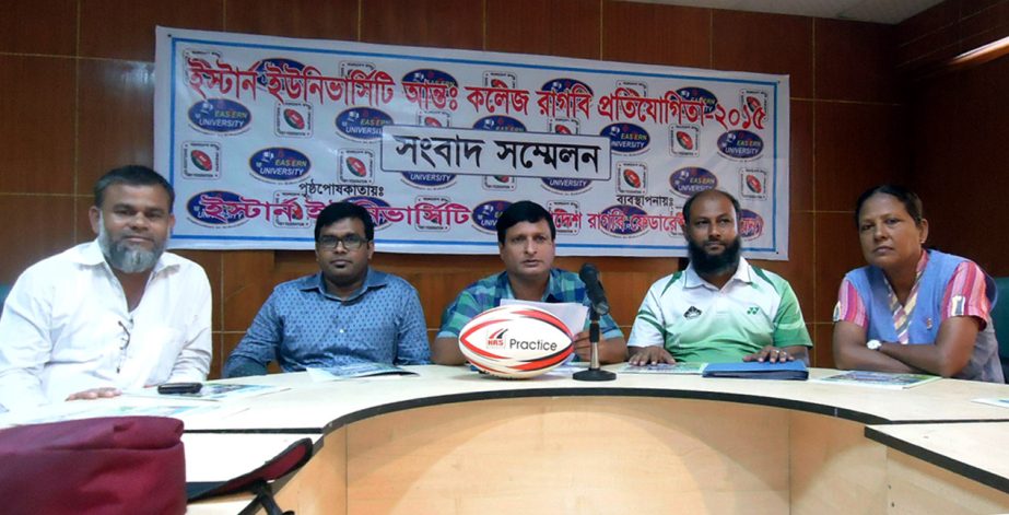 General Secretary of Bangladesh Rugby Federation Mousum Ali speaking at a press conference at the conference room of Bangabandhu National Stadium on Wednesday.