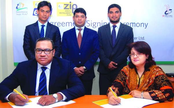 M Khorshed Anowar, head of direct business of Eastern Bank Ltd and Dr Nahid Parveen, Director Finance of Laser Chain Skin Centre Ltd sign a customer benefit agreement in the city recently. Under the agreement EBL cardholders and priority customers will en