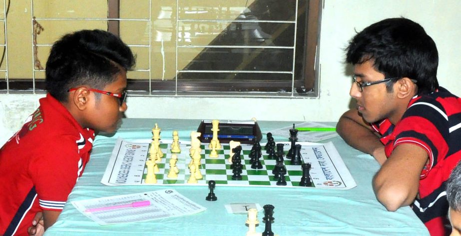 A scene from the sixth round games of the 34th National Sub-Junior Chess Championship at the Bangladesh Chess Federation hall-room on Thursday.