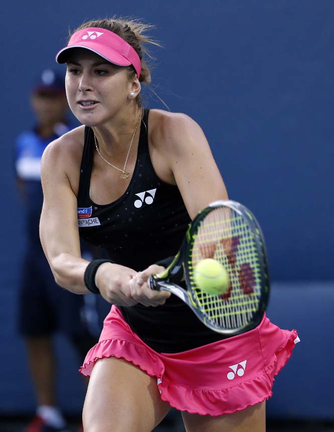 Belinda Bencic of Switzerland returns the ball to Misaki Doi of Japan during the second round of the US Open tennis tournament in New York on Wednesday.