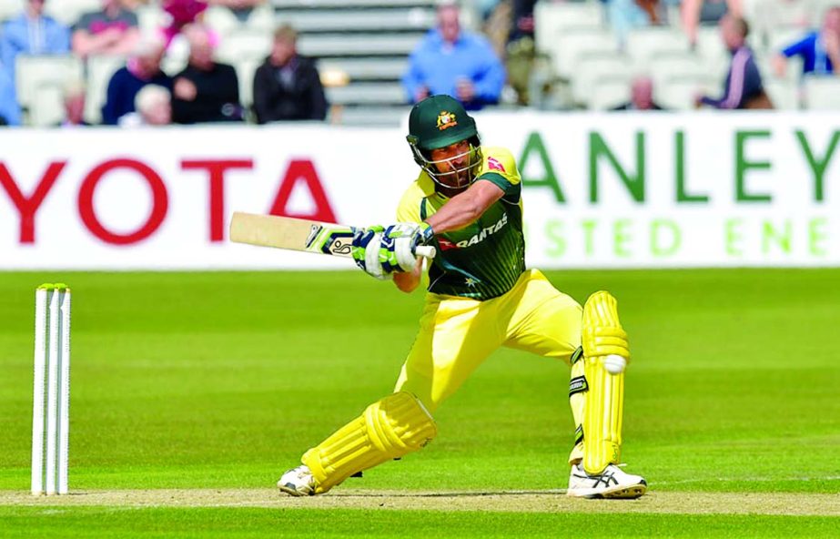 Joe Burns of Australia hits a ball during the 1st ODI between Australia and England at Southampton in England on Thursday.