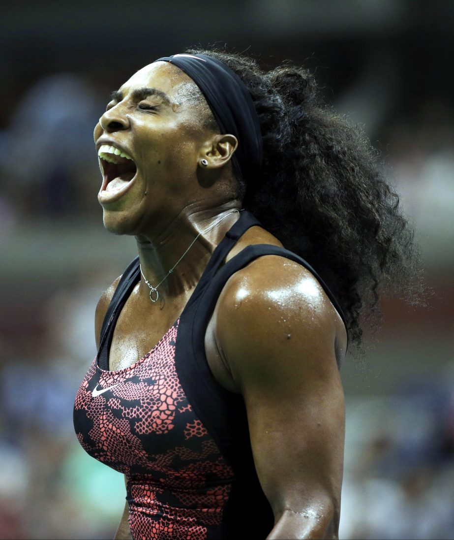 Serena Williams reacts after losing a point to Bethanie Mattek-Sands during the third round of the US Open tennis tournament in New York on Friday.