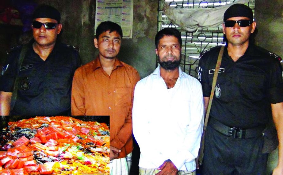 RAB team led by a magistrate arrested two employees of Danish and Tripti Ice cream factories and seized one lakh fifty thousand pieces of ice creams produced in Unhygienic condition and without BSTI approval in city's Sabujbagh area on Sunday. Both the f