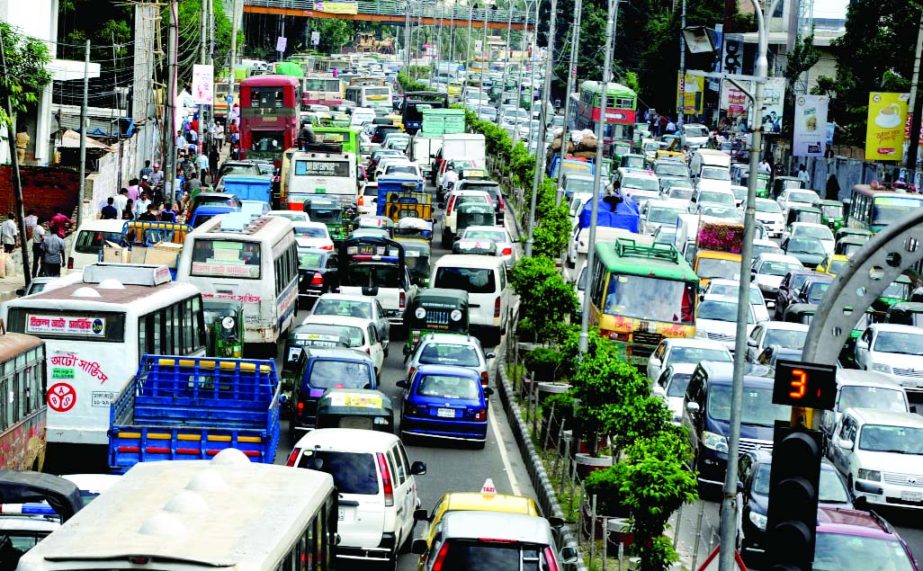 City witnessed massive gridlock on the first day of the week. This photo was taken from Shahbagh point on Sunday.